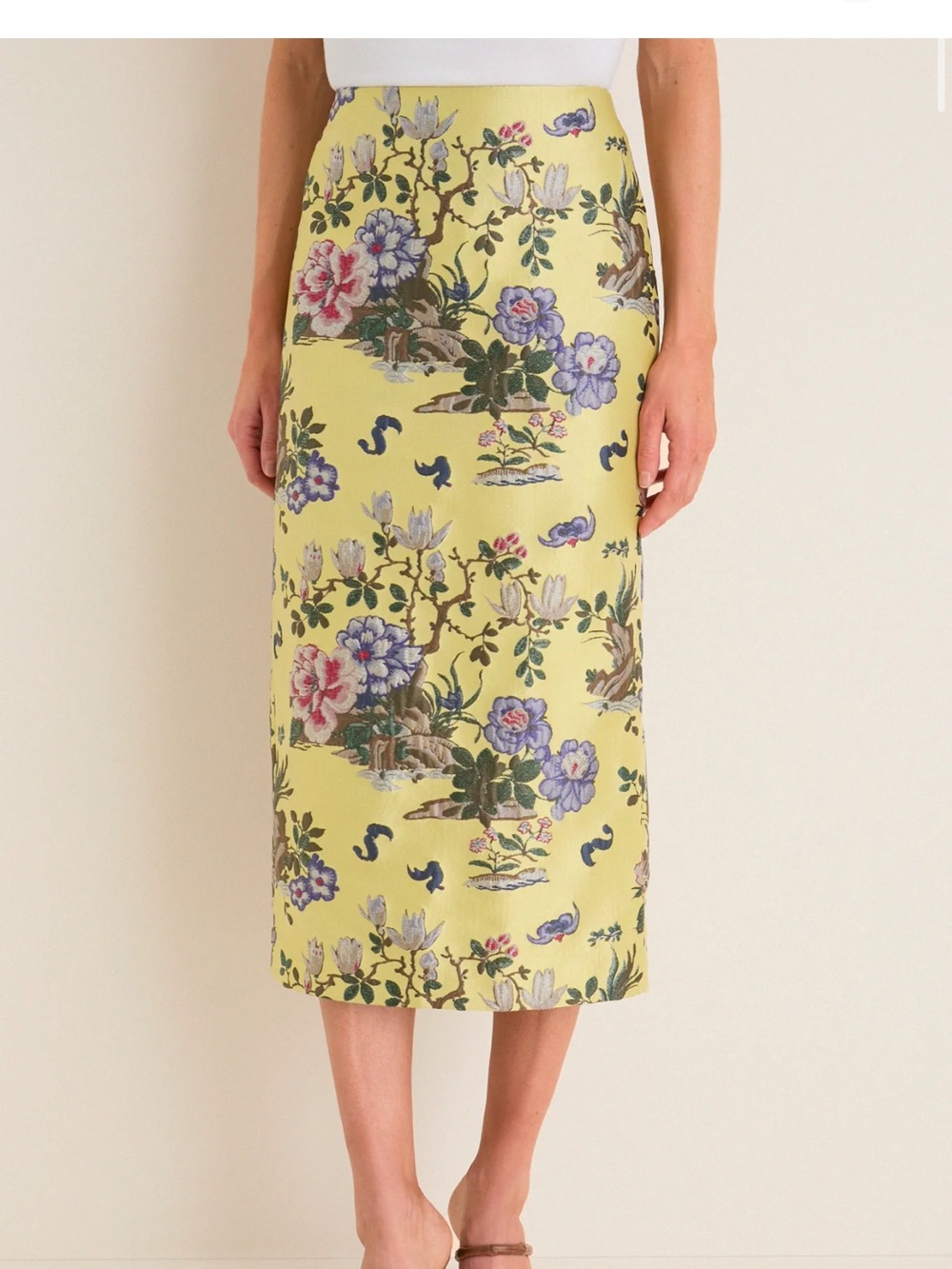 Tuckernuck Yellow Floral Pencil Skirt with Multicolor Blooms